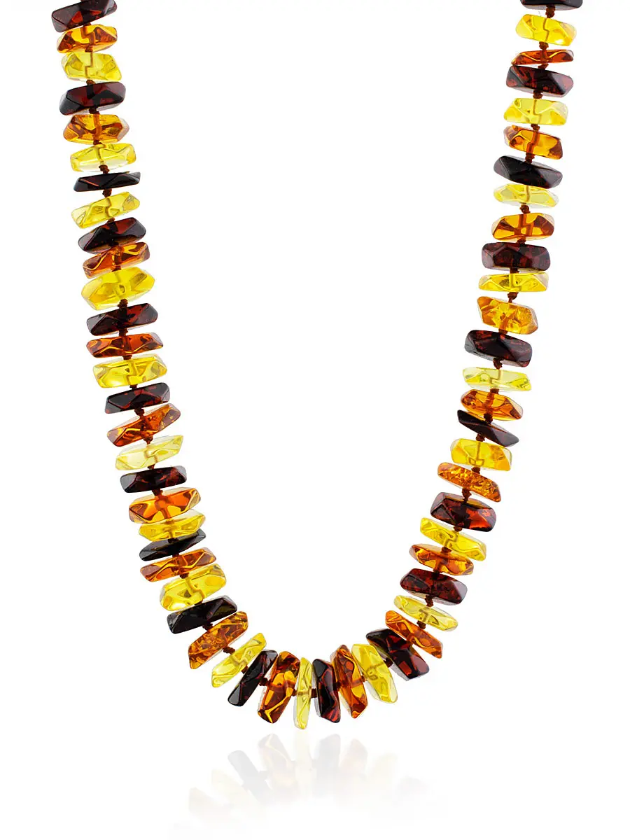 картинка Бусы из натурального янтаря трёх цветов «Шайба гранёная» крупные в онлайн магазине