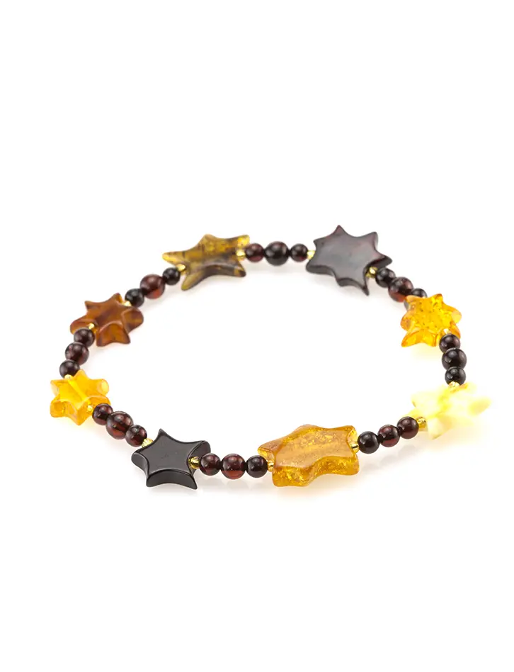 картинка Оригинальный разноцветный браслет из натурального балтийского янтаря «Звезда вечеринки» в онлайн магазине