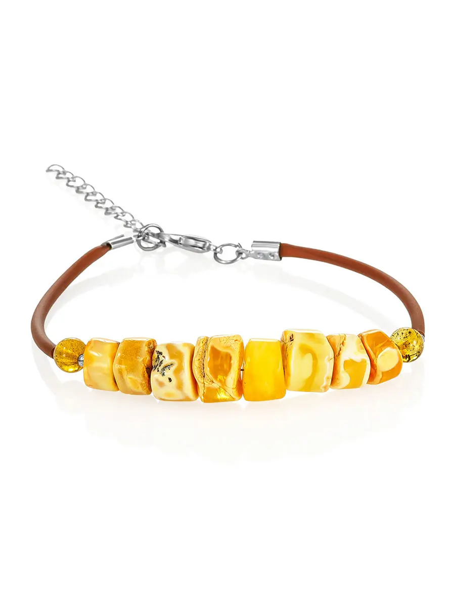 картинка Браслет из натурального янтаря на силиконовом шнурке «Шайбы» в онлайн магазине