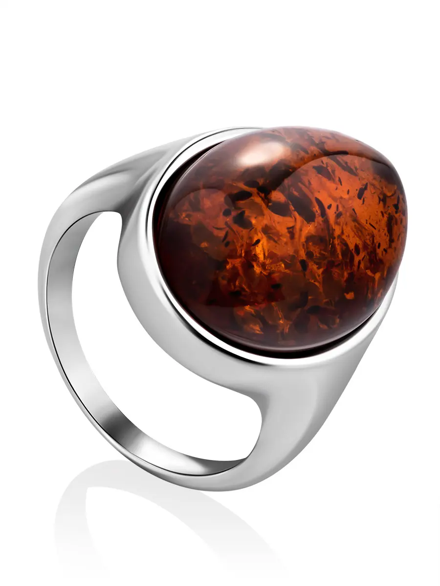 картинка Элегантное крупное кольцо из натурального балтийского янтаря коньячного цвета «Годжи крупное» в онлайн магазине