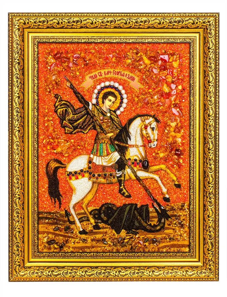 картинка Икона из натурального янтаря и камней «Георгий победоносец» в онлайн магазине