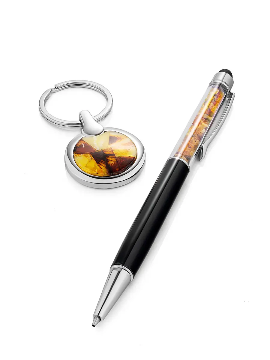 картинка Подарочный набор с брелоком и ручкой, украшенными янтарной мозаикой в онлайн магазине