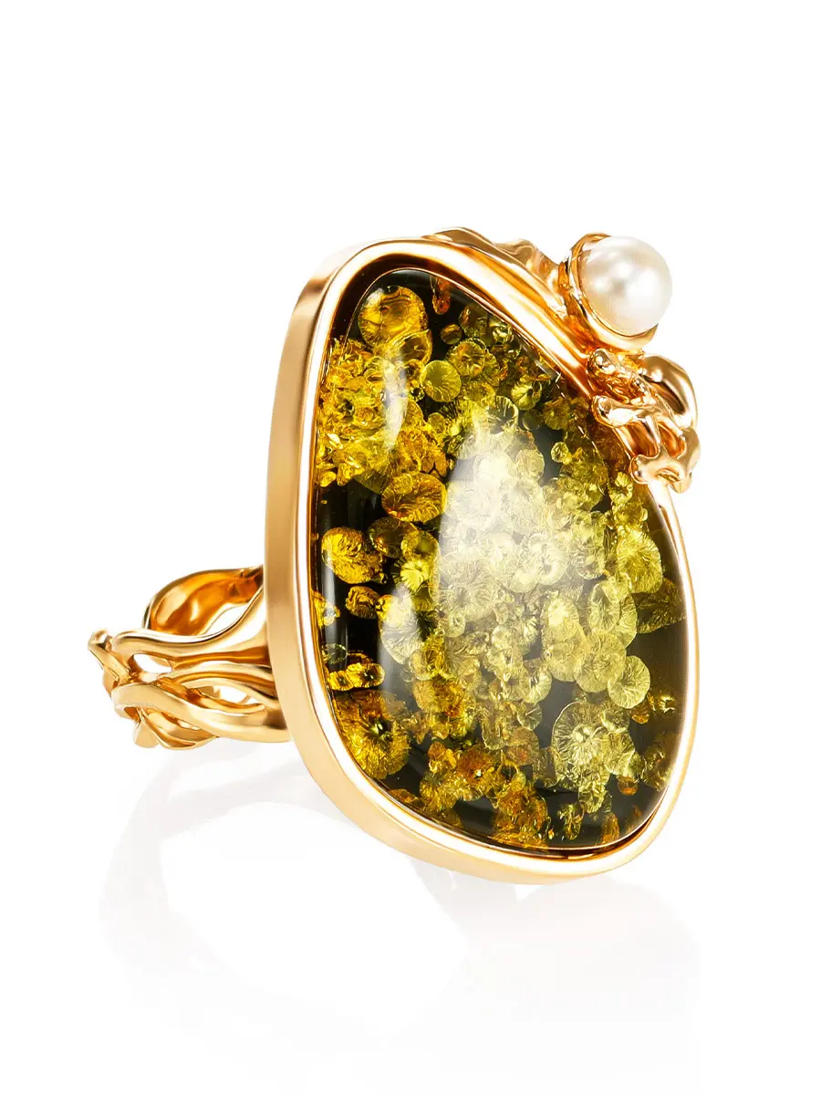 картинка Роскошное кольцо из натурального янтаря зелёного цвета «Версаль» в онлайн магазине
