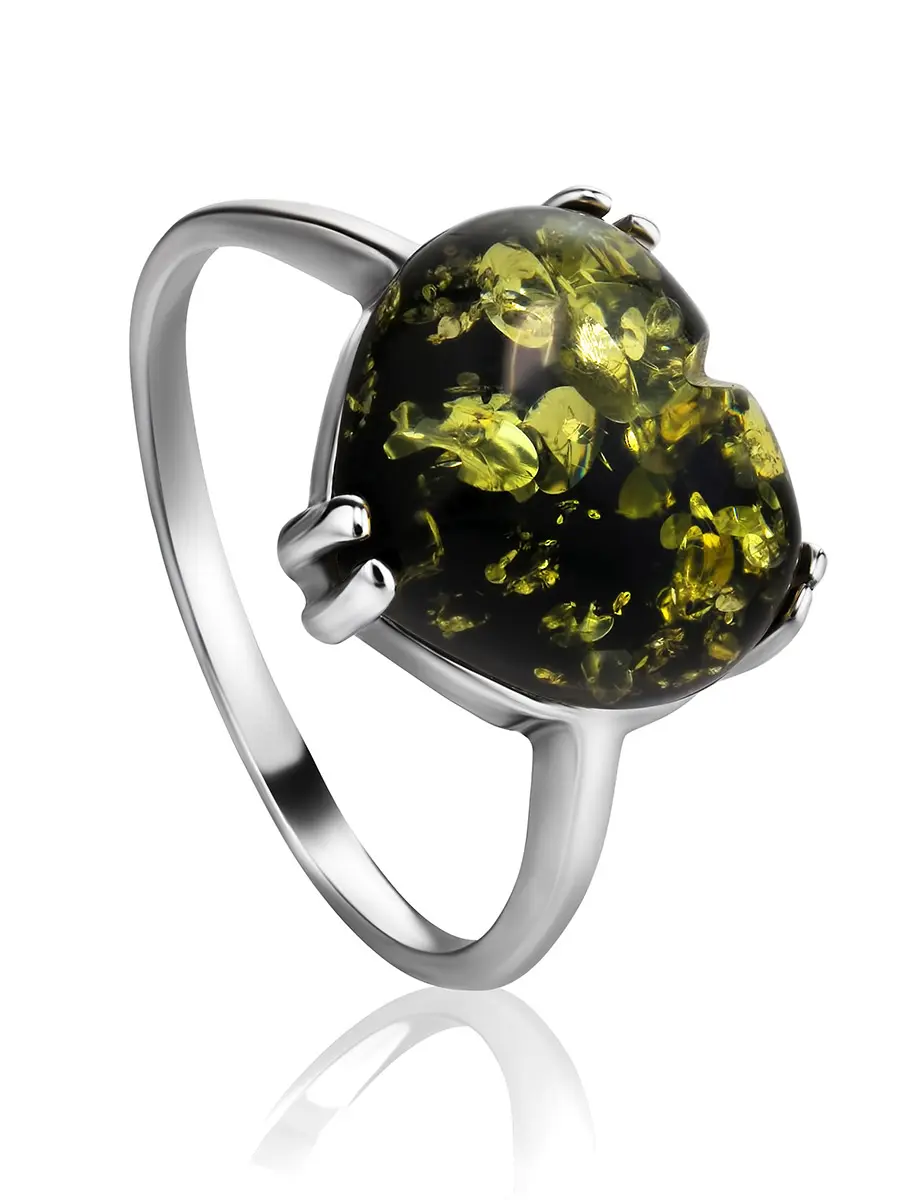 картинка Серебряное кольцо «Византия» с зелёным янтарём в онлайн магазине