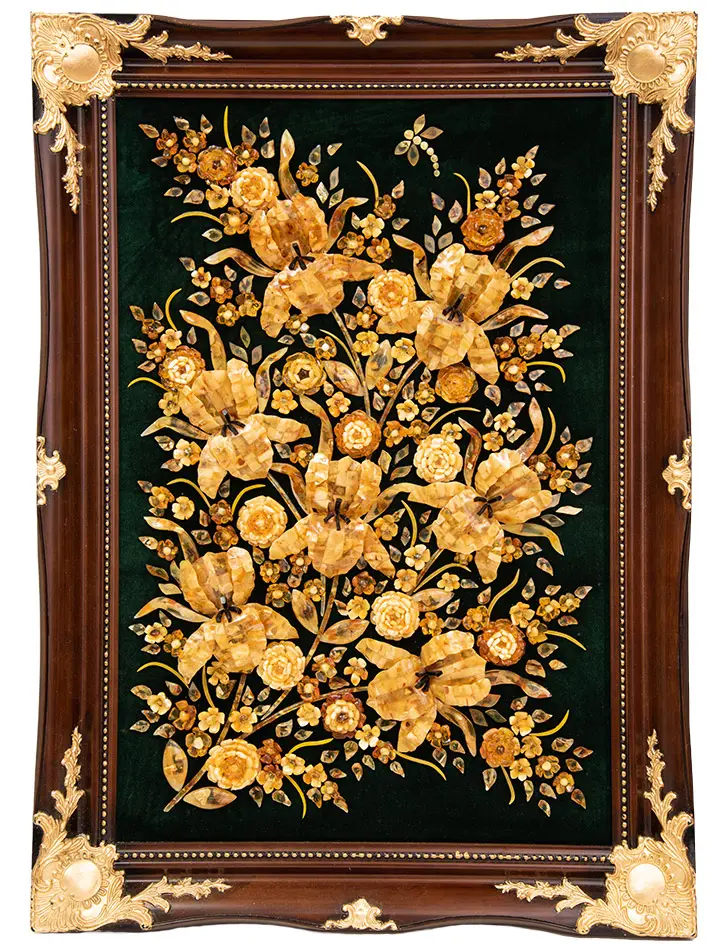 картинка Панно из натурального янтаря на бархате «Орхидеи» в онлайн магазине