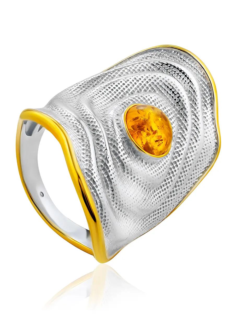 картинка Потрясающее роскошное кольцо «Сальвадор» из серебра и натурального золотистого янтаря в онлайн магазине