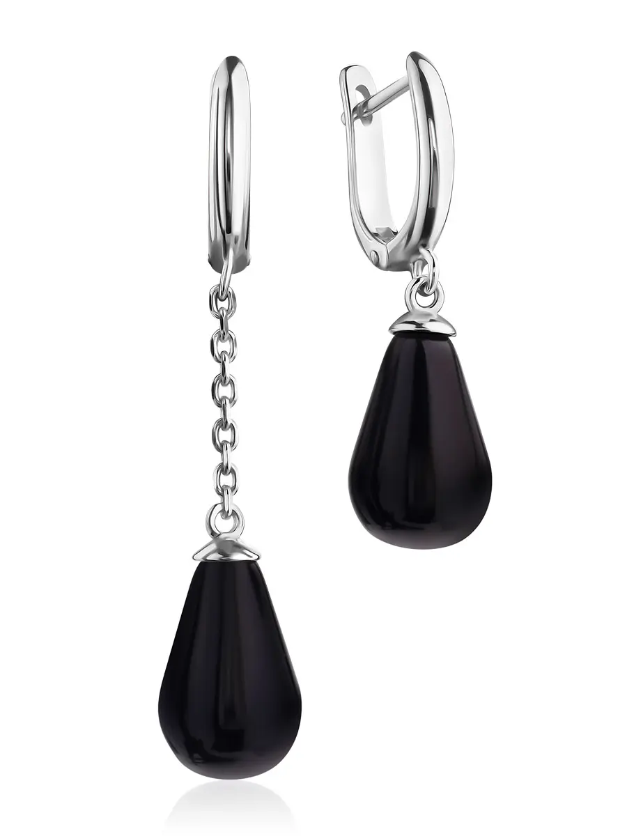 картинка Асимметричные серьги из серебра и тёмного янтаря «Паланга» в онлайн магазине