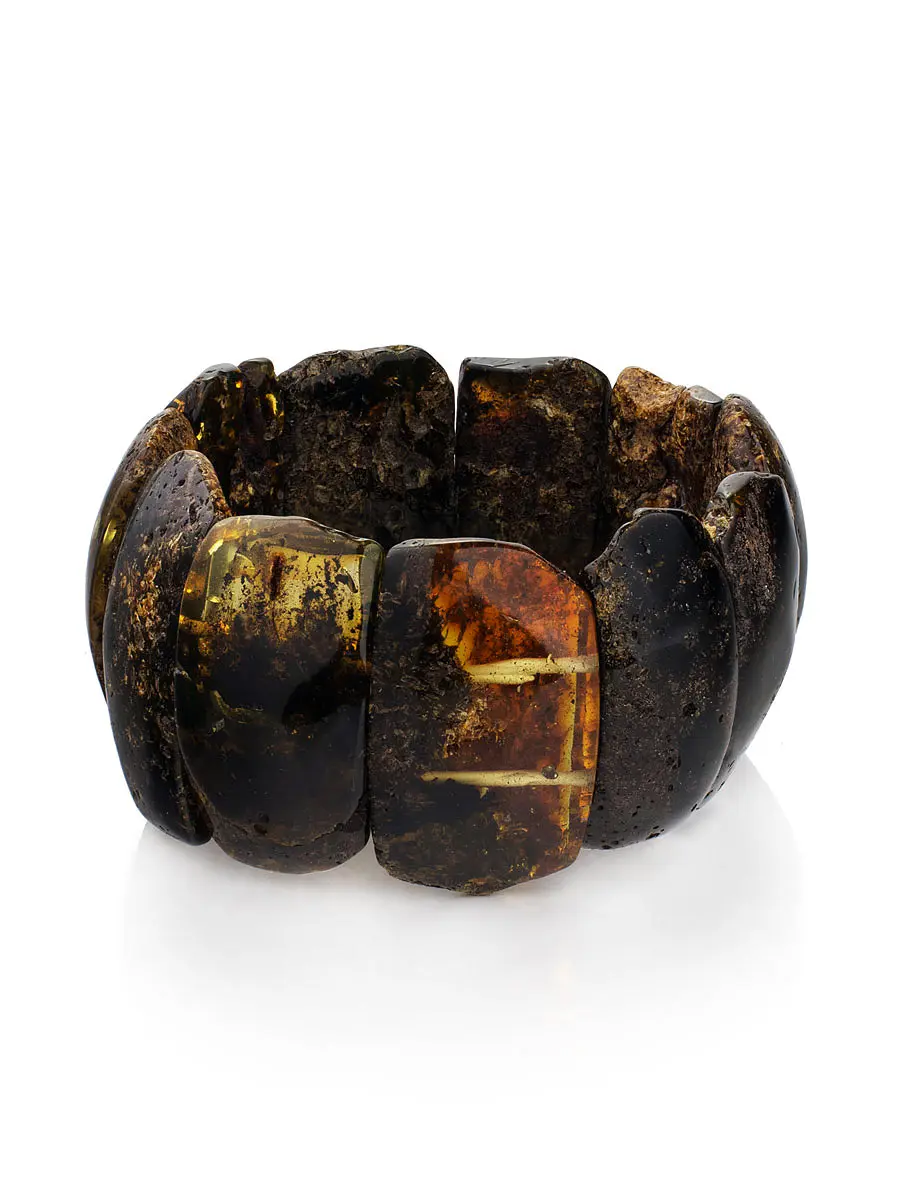 картинка Плоский браслет из натурального необработанного янтаря «Помпеи» в онлайн магазине