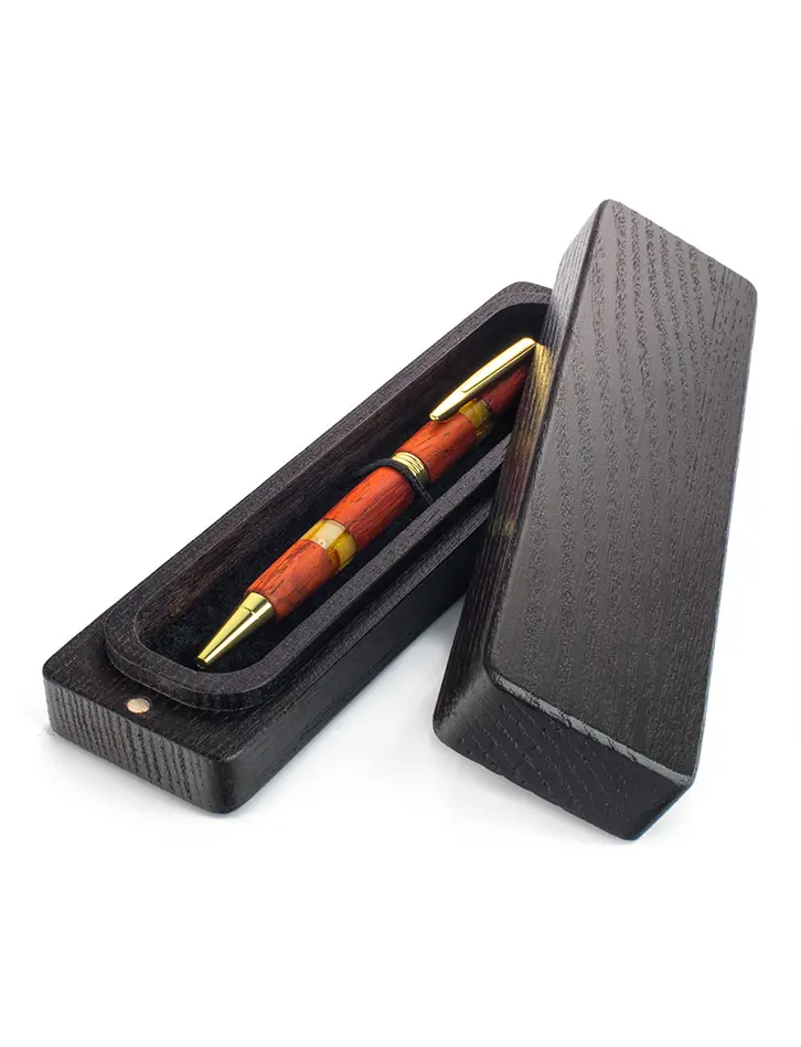 картинка Деревянный пенал с ручкой из ценных пород дерева и натурального янтаря в онлайн магазине