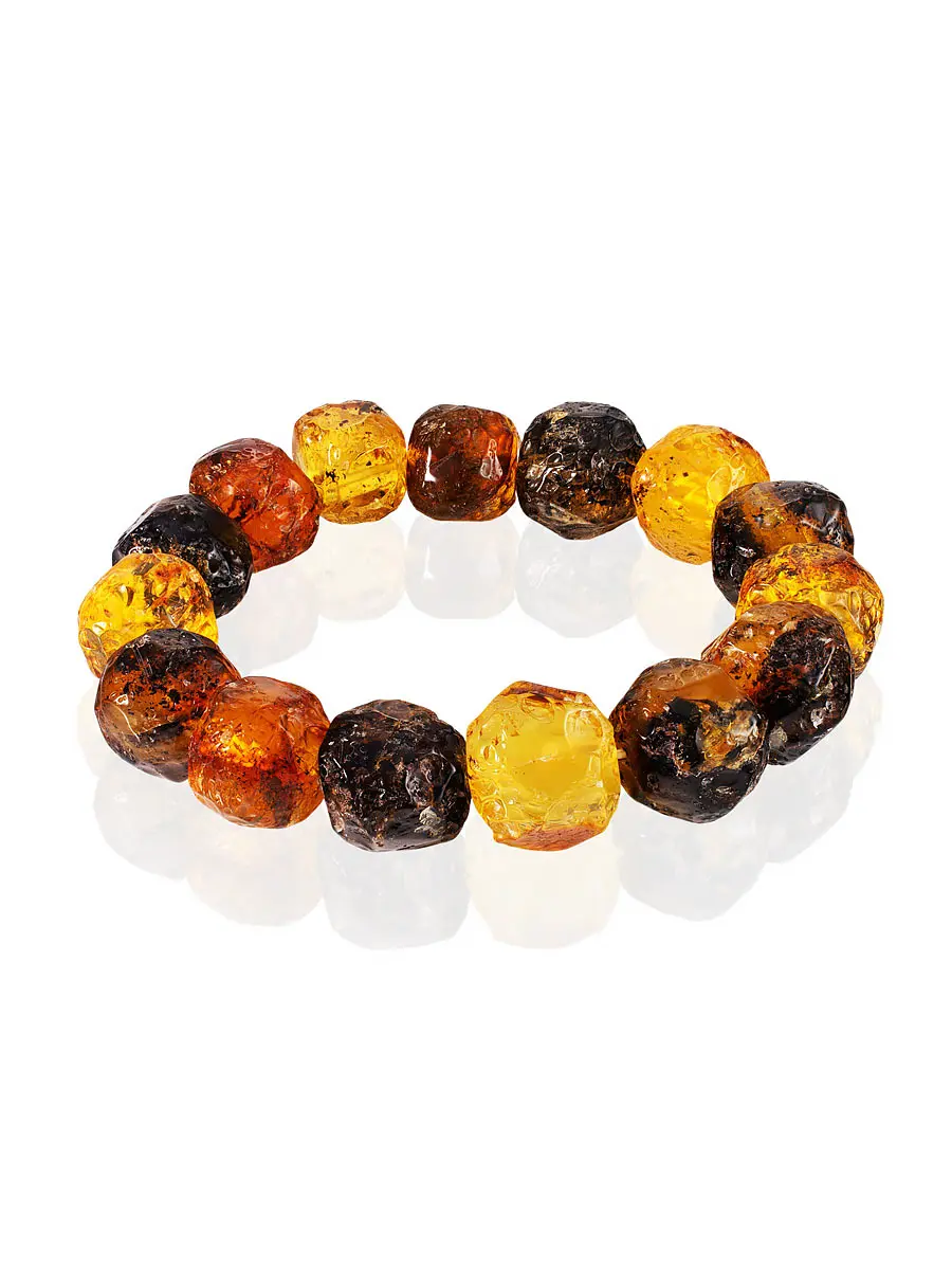 картинка Объёмный кусаный браслет из натурального янтаря разных оттенков в онлайн магазине