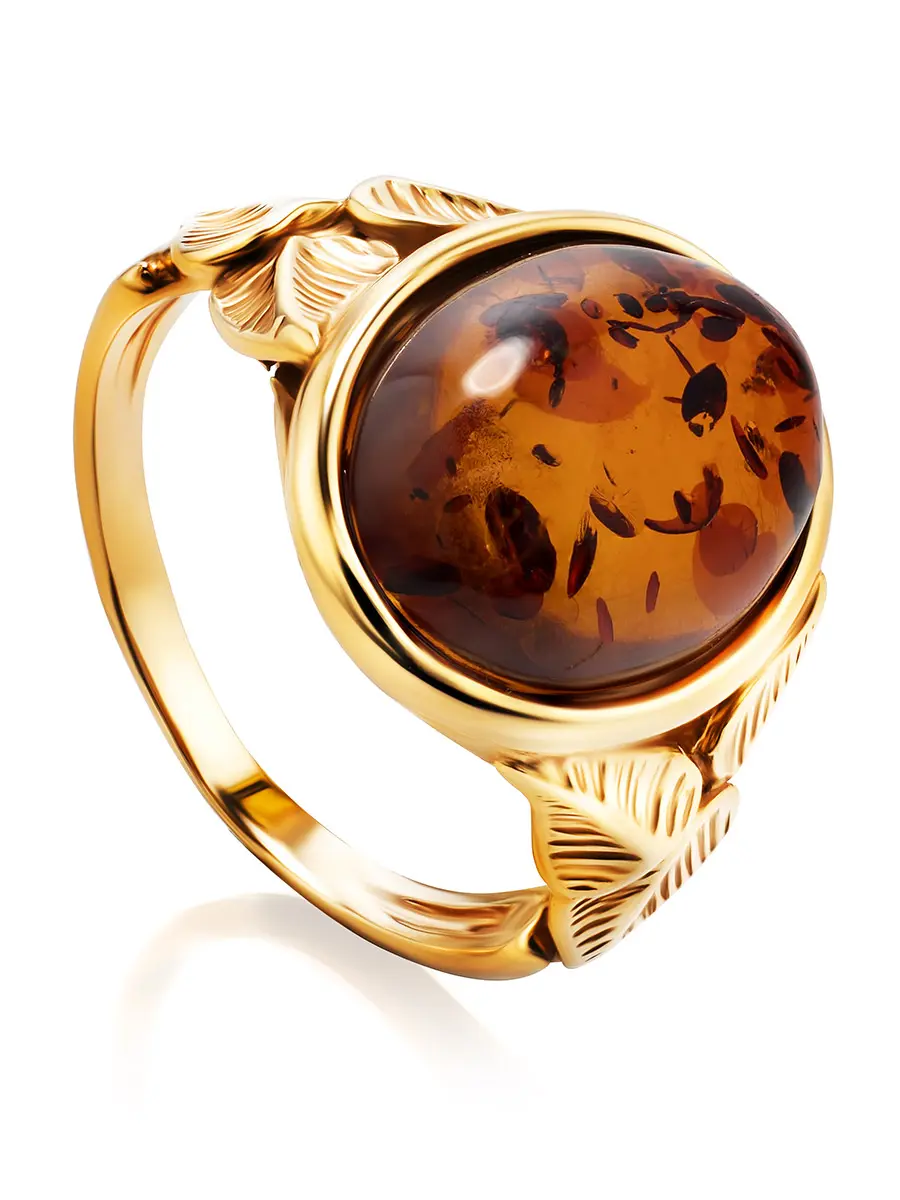 картинка Яркое кольцо с янтарём коньячного цвета «Кармен» в онлайн магазине
