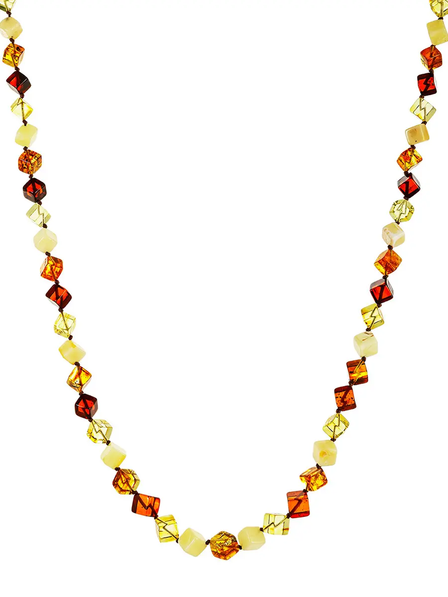 картинка Яркие нарядные бусы из натурального янтаря разных оттенков «Рафинад» в онлайн магазине