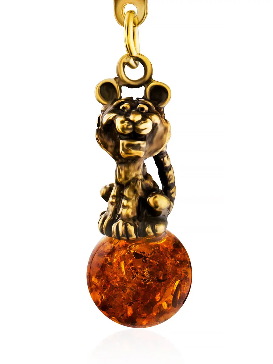 картинка Брелок «Тигрёнок» с натуральным балтийским янтарём в онлайн магазине