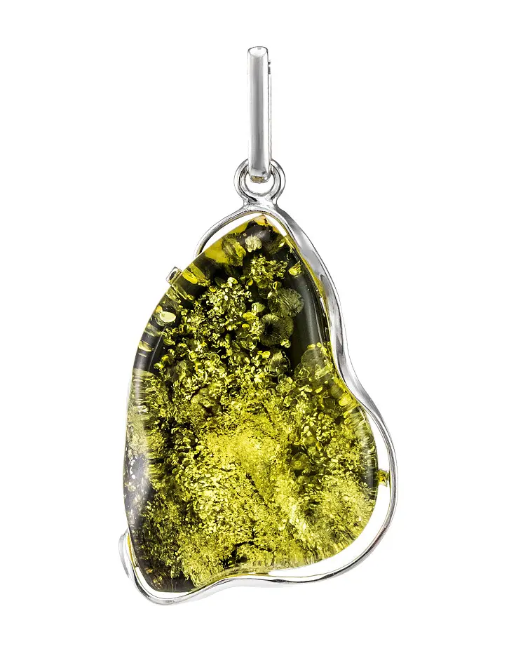 картинка Подвеска из цельного натурального янтаря зеленого цвета со сверкающей текстурой «Лагуна» в онлайн магазине