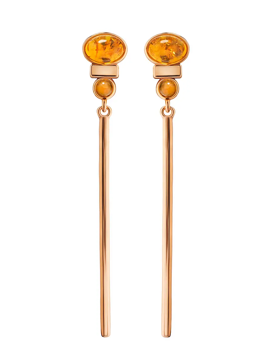 картинка Стильные серьги на застежках-гвоздиках с ярко-лимонным янтарём «Аркадия» в онлайн магазине