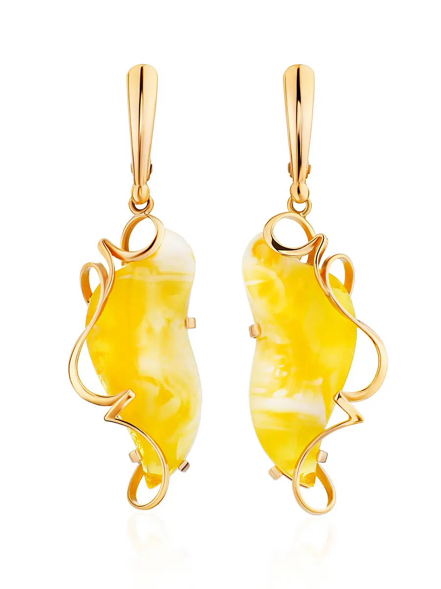 картинка Изумительные серьги «Риальто» из золота с пейзажный янтарём в онлайн магазине