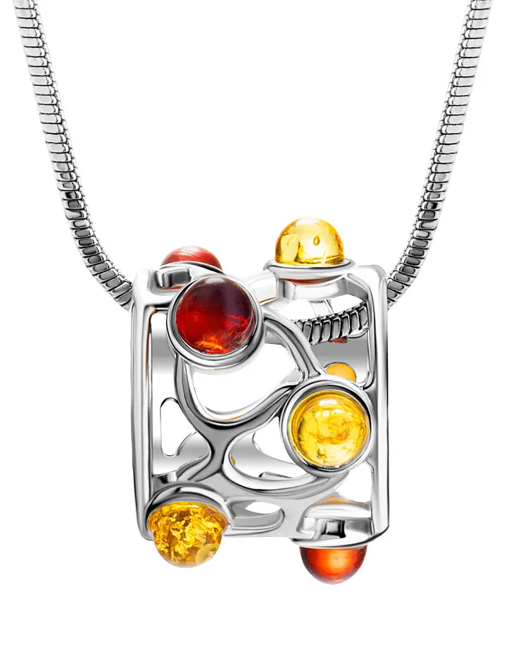 картинка Оригинальный серебряный кулон «Лимбо» с разноцветным янтарём в онлайн магазине