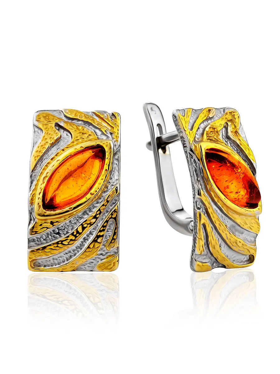 картинка Яркие серьги в анималистическом дизайне из натурального янтаря «Эритрея» в онлайн магазине