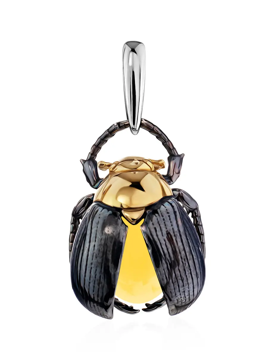 картинка Кулон из натурального балтийского медового янтаря и серебра «Скарабей» в онлайн магазине