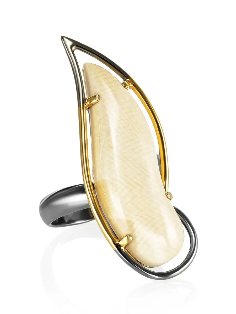 картинка Изящное удлинённое кольцо из серебра и бивня мамонта «Эра» в онлайн магазине