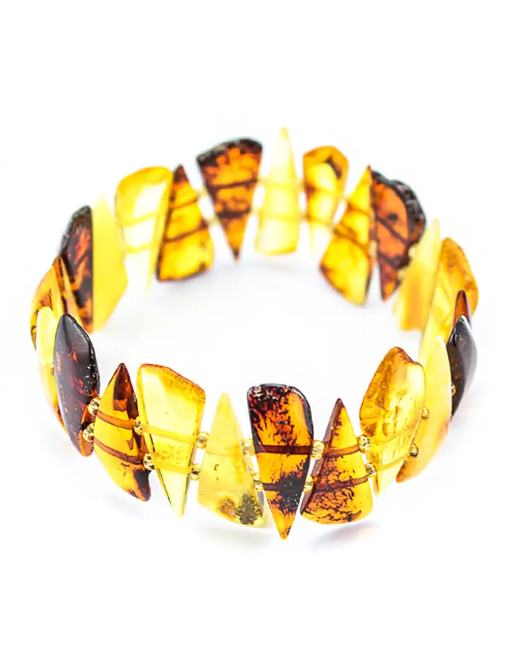 картинка Плоский браслет из натурального полупрозрачного янтаря разных цветов «Треугольники кусаные» в онлайн магазине