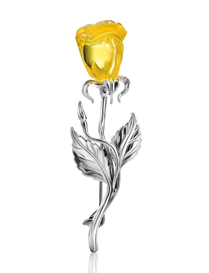 картинка Изысканная брошь с натуральным лимонным янтарём «Роза» в онлайн магазине