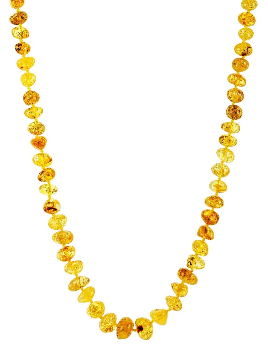 картинка Красивые бусы из цельного янтаря «Галька крупная лимонная искрящаяся» в онлайн магазине
