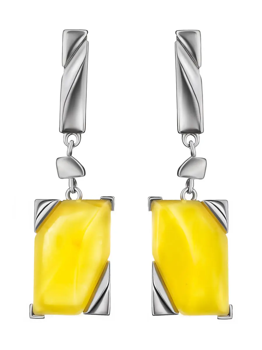 картинка Стильные серьги из серебра и янтаря медового цвета «Генезис» в онлайн магазине