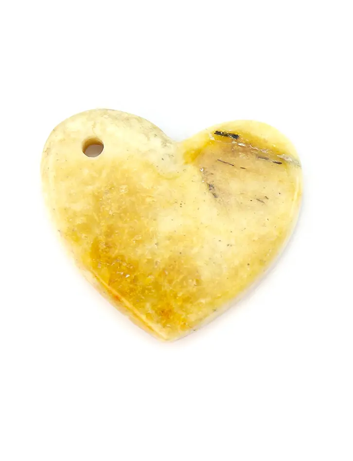 картинка Небольшая подвеска-сердце из натурального молочно-белого текстурного янтаря в онлайн магазине