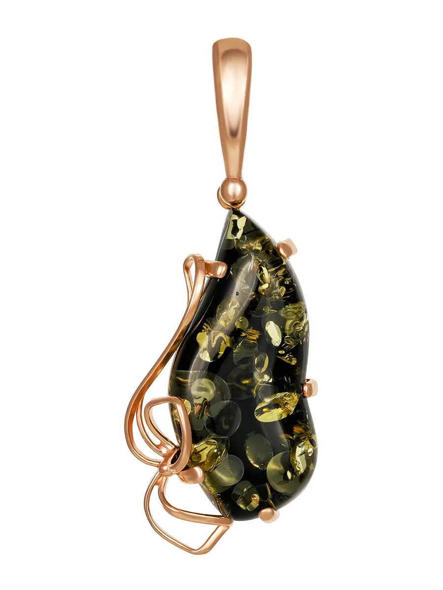 картинка Изящная подвеска из натурального зелёного янтаря и золочённого серебра «Риальто» в онлайн магазине