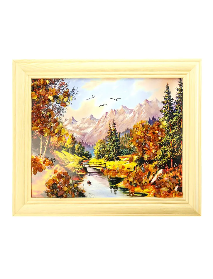 картинка Маленькая горизонтальная картина с натуральным янтарем «В Альпах» в онлайн магазине
