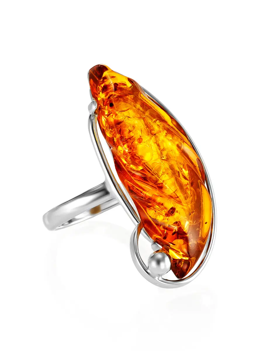 картинка Эффектное серебряное кольцо с вставкой из натурального янтаря «Риальто» в онлайн магазине