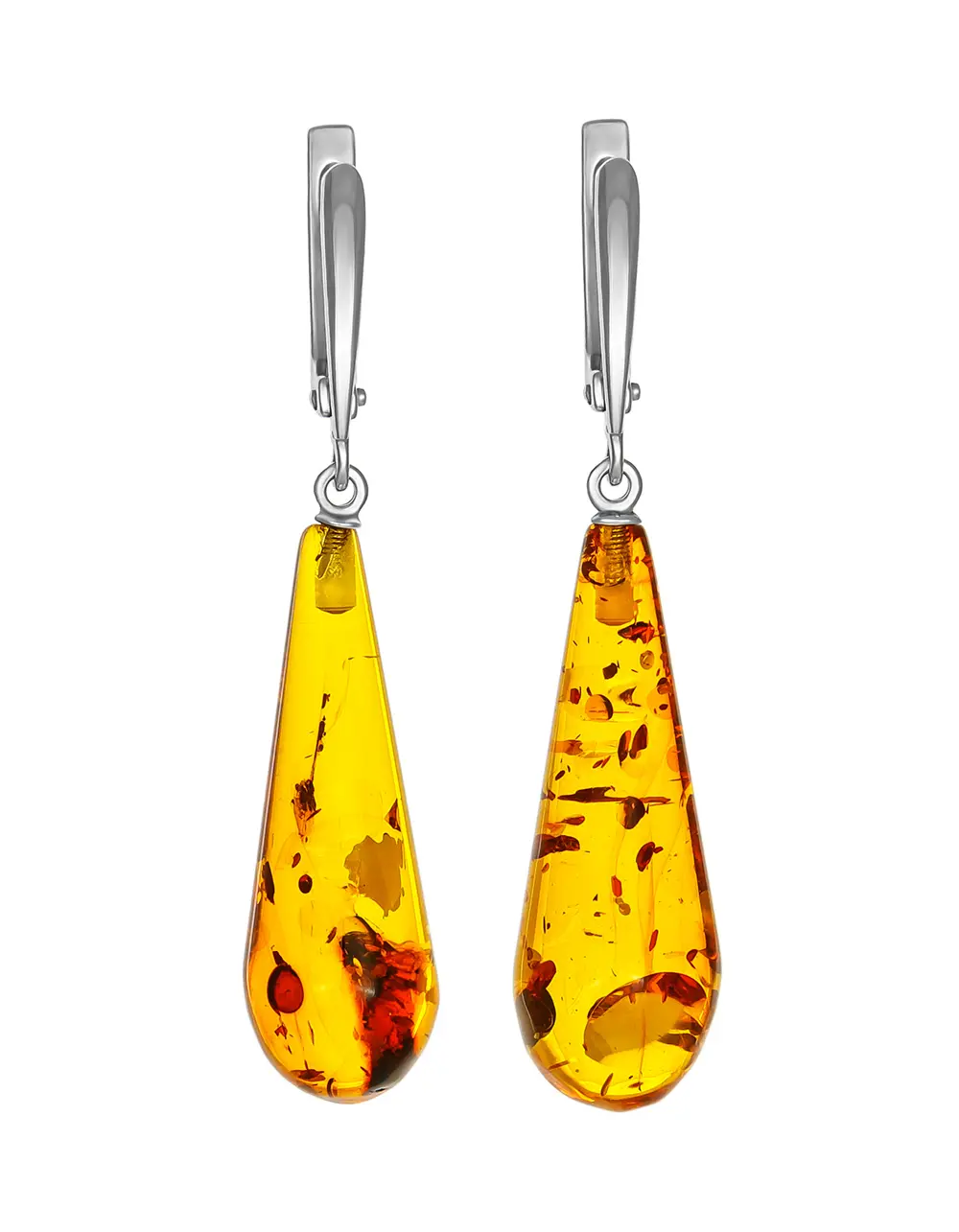 картинка Серьги-капельки «Неринга» с золотистым янтарём в онлайн магазине