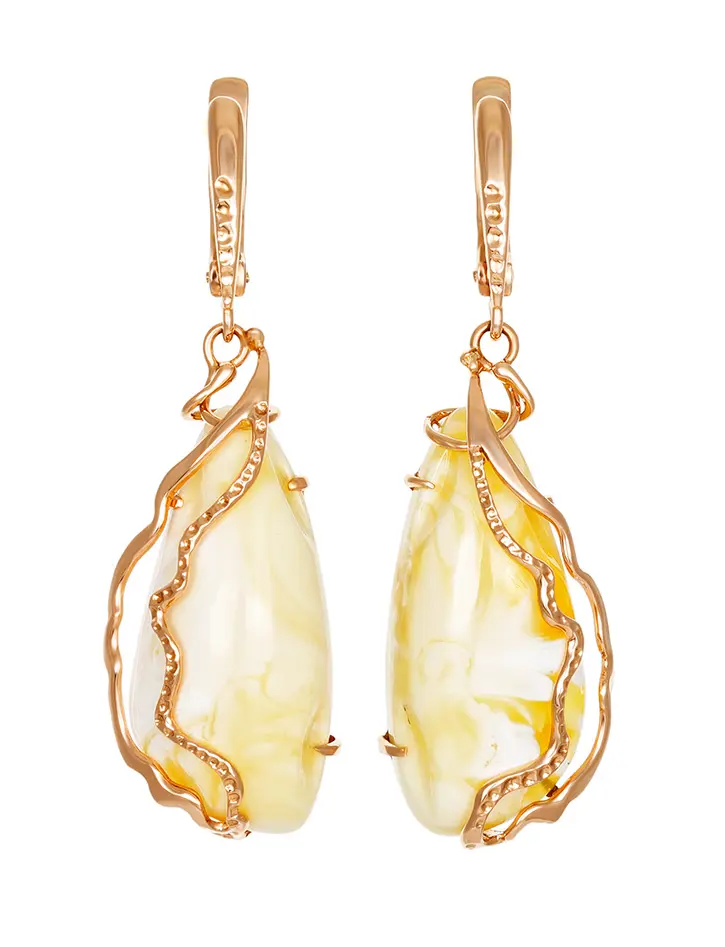 картинка Изумительные серьги «Версаль» из золота с натуральным янтарём медового цвета в онлайн магазине