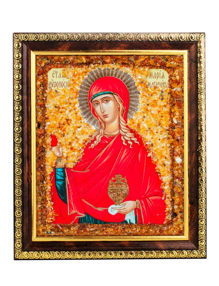 картинка «Святая равноапостольная мироносица Мария Магдалина». Икона, украшенная янтарём в онлайн магазине