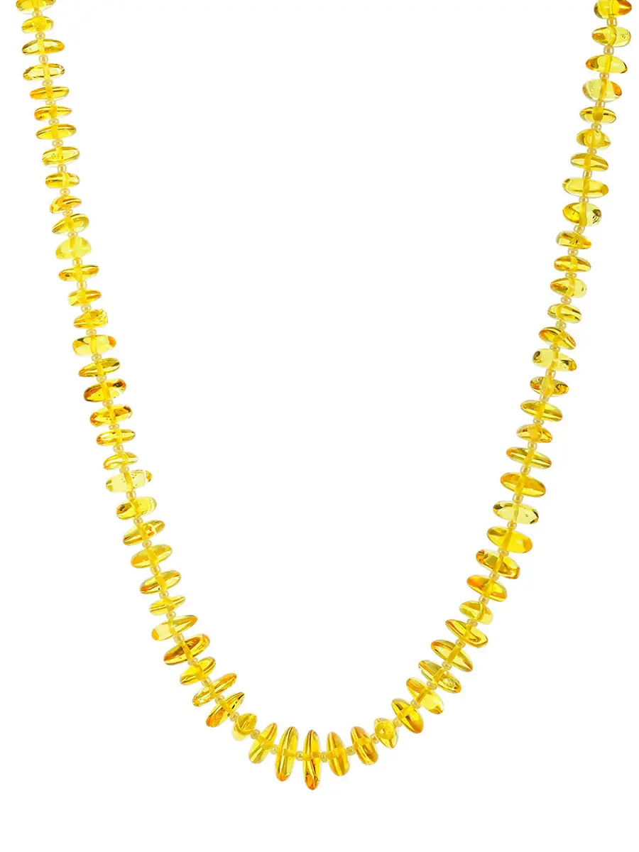 картинка Яркие нарядные бусы из натурального янтаря «Галька лимонная» в онлайн магазине