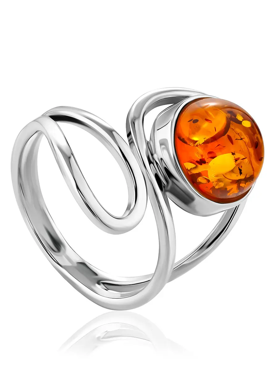 картинка Эффектное кольцо из натурального коньячного янтаря «Феникс» в онлайн магазине