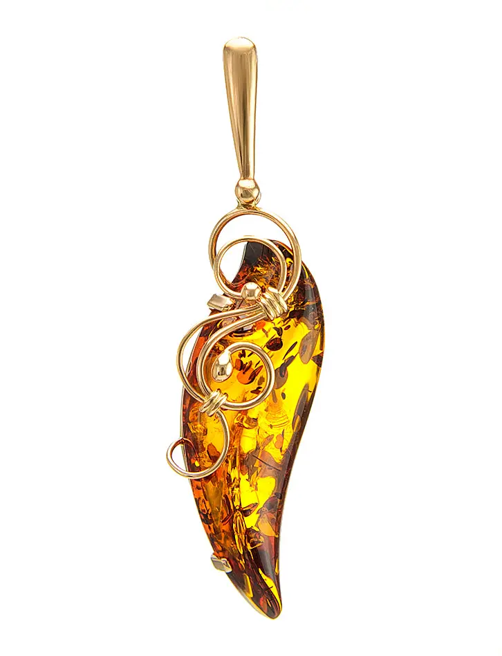 картинка Изящная подвеска из золота и натурального янтаря коньячного цвета «Риальто» в онлайн магазине