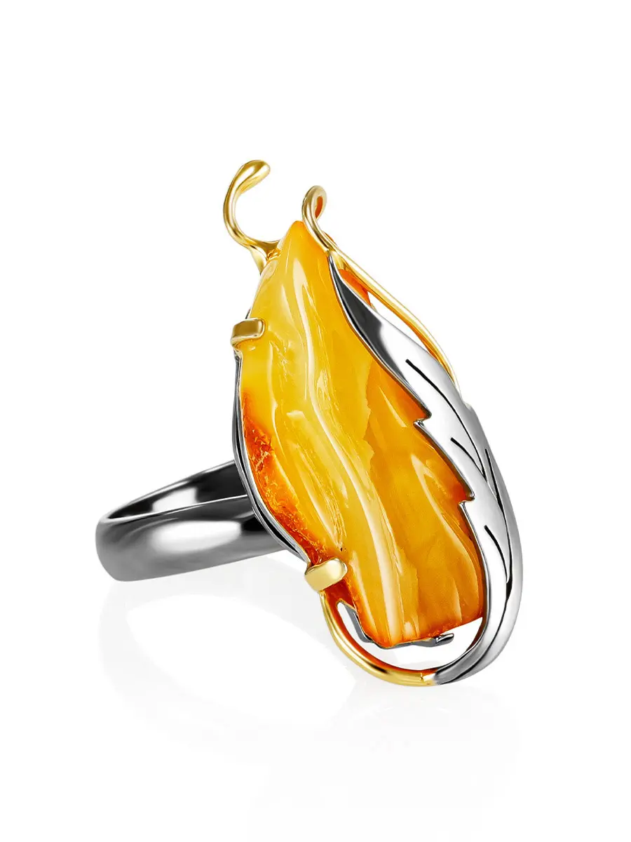 картинка Крупное коктейльное кольцо «Версаль» с натуральным медовым янтарём в онлайн магазине