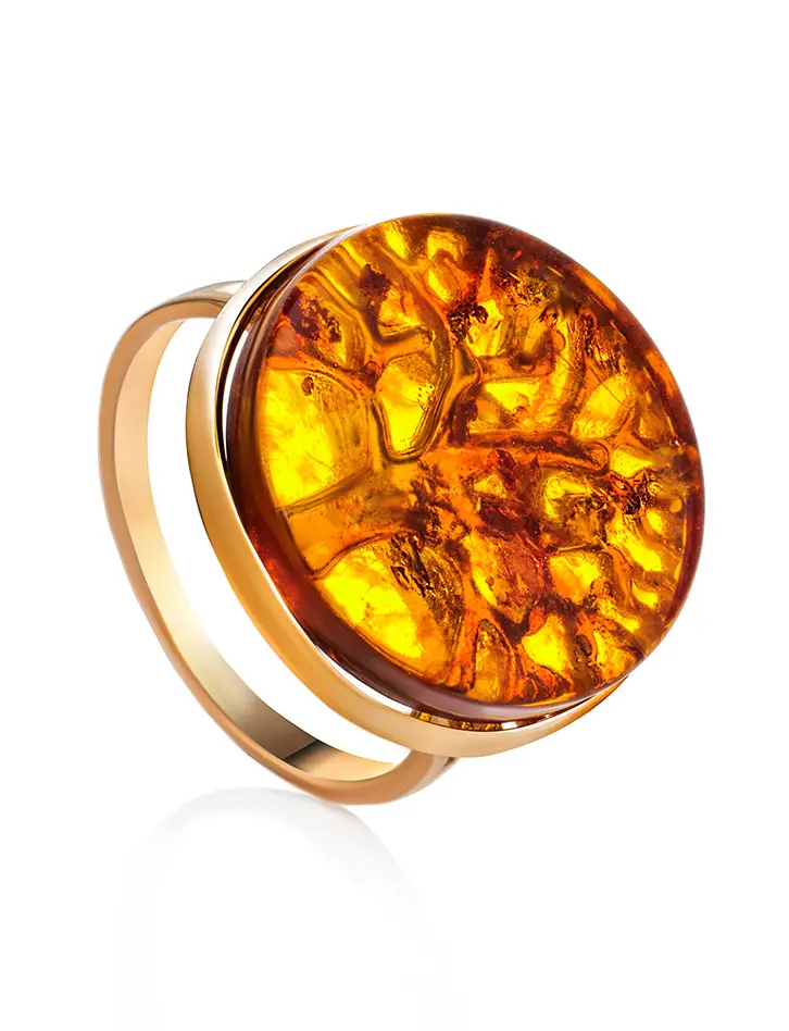 картинка Необычное кольцо с янтарём коньячного цвета «Бельтайн» в онлайн магазине