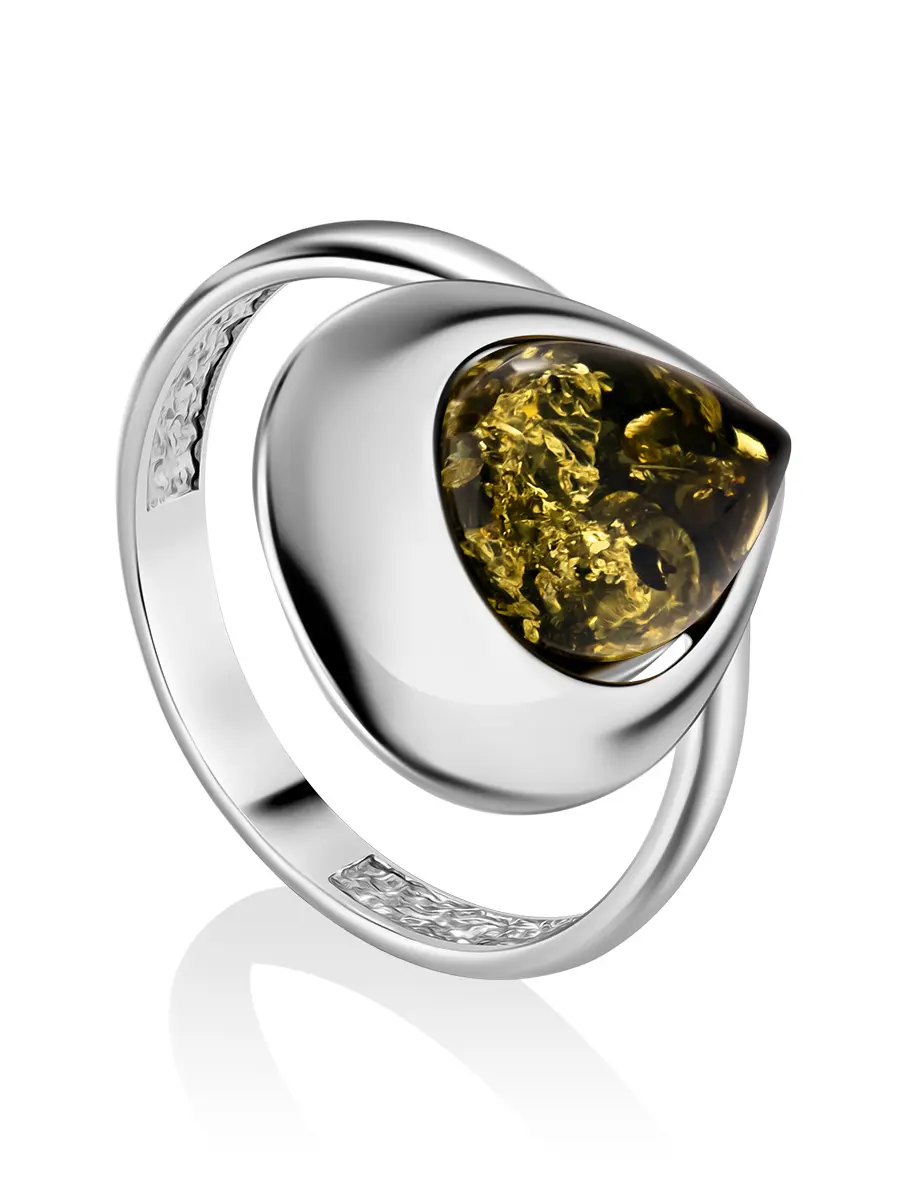 картинка Элегантное кольцо со вставкой из натурального балтийского зелёного янтаря «Джульетта» в онлайн магазине