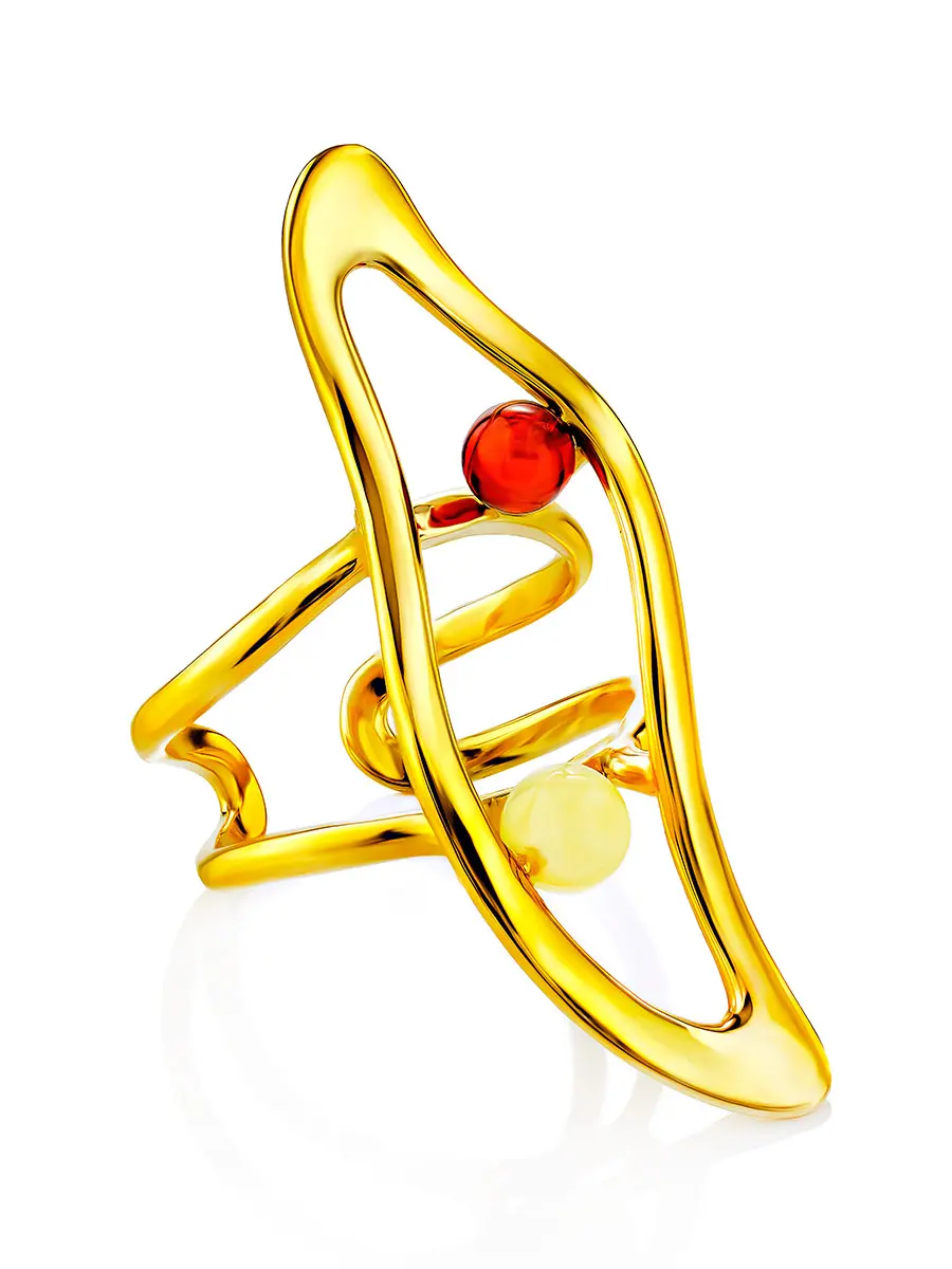 картинка Оригинальное удлинённое кольцо Palazzo ifamore™ из золоченого серебра и янтаря в онлайн магазине