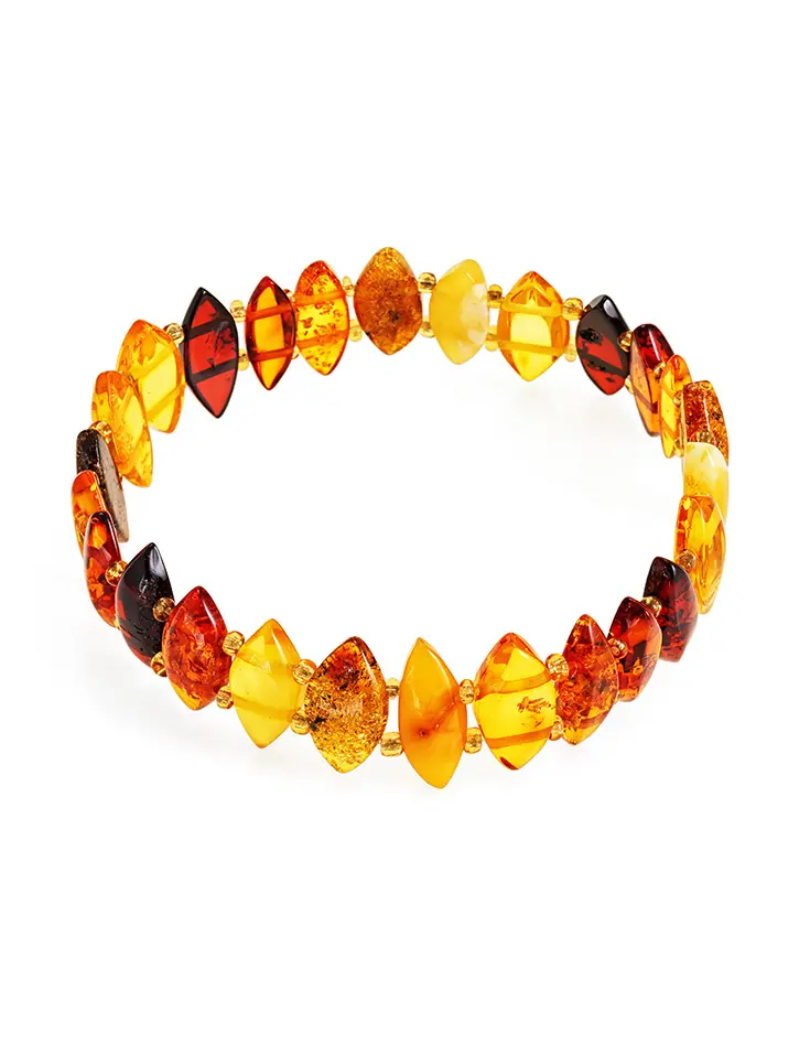 картинка Лёгкий яркий браслет из натурального янтаря разных оттенков в онлайн магазине