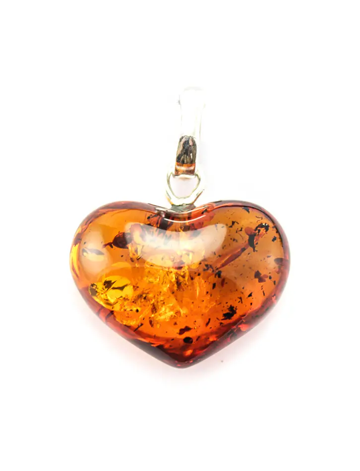 картинка Кулон «Сердце» из балтийского янтаря коньячного цвета с серебром в онлайн магазине