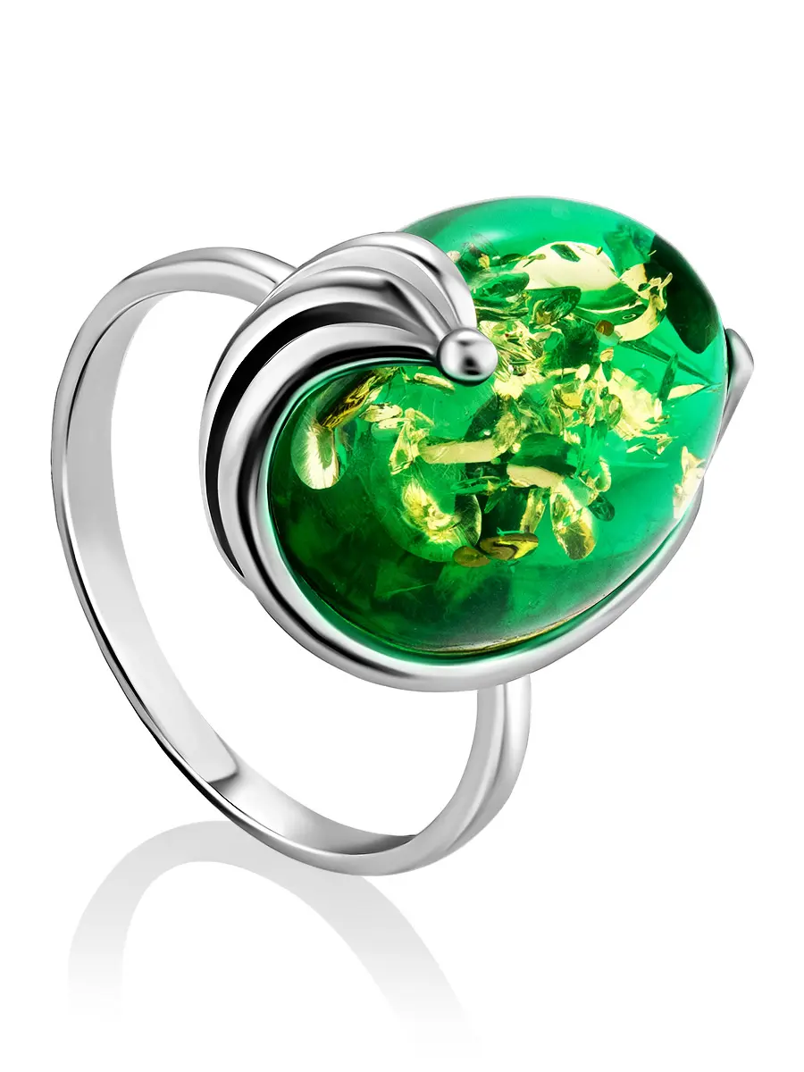картинка Яркое необычное кольцо из янтаря изумрудного оттенка «Палермо» в онлайн магазине