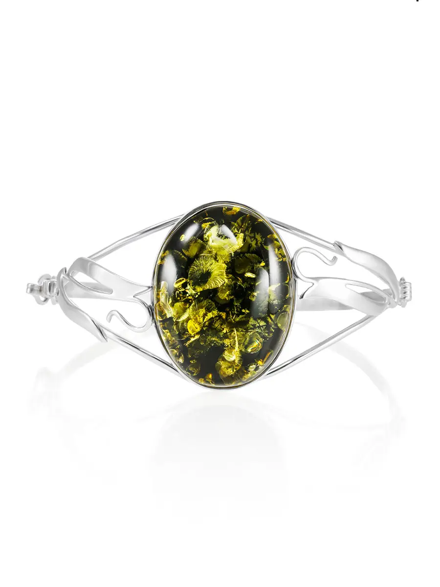 картинка Браслет из натурального цельного янтаря зелёного цвета в онлайн магазине