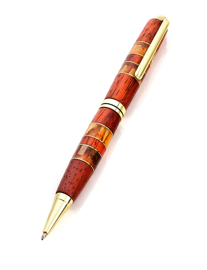 картинка Ручка из древесины падука, со вставками из натурального янтаря в онлайн магазине