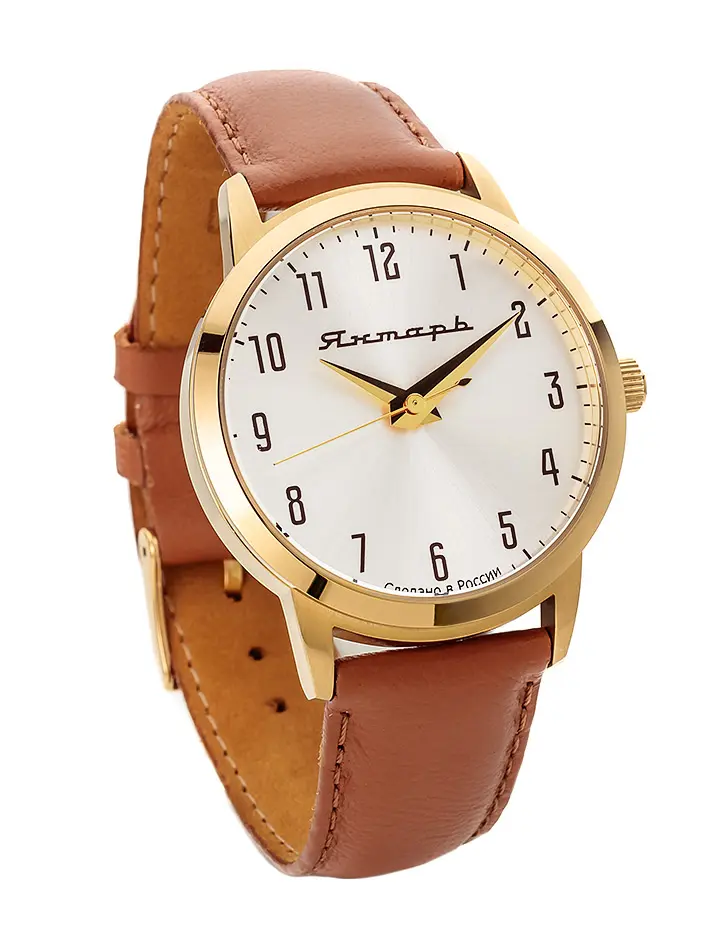 картинка Мужские наручные часы от бренда Янтарь™ на кожаном ремешке в онлайн магазине