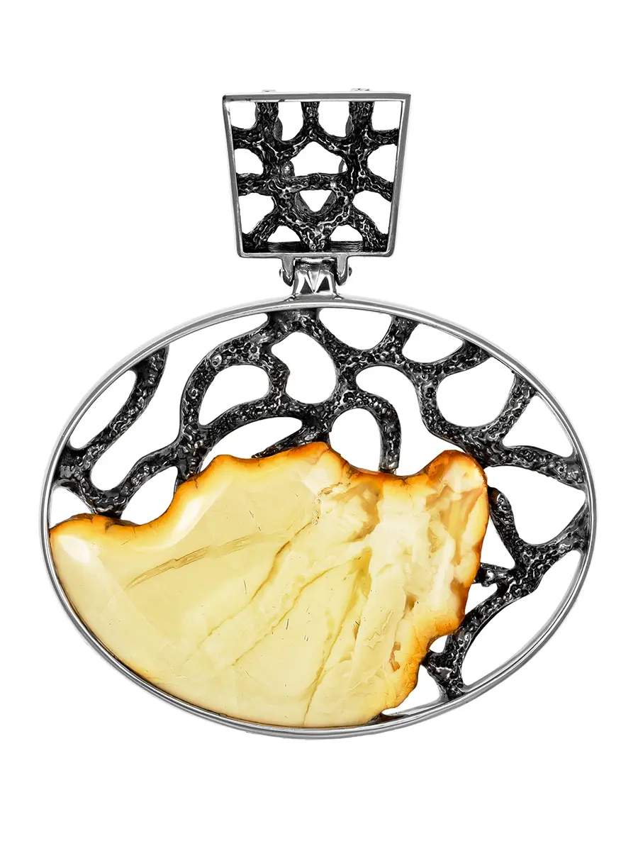 картинка Эффектный кулон «Модерн» из серебра с натуральным янтарём в онлайн магазине