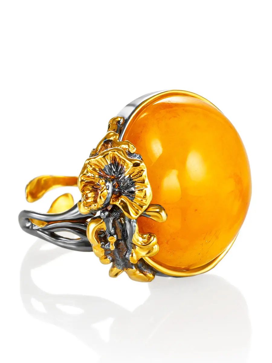 картинка Красивое кольцо круглой формы «Версаль» с тёмно-медовым янтарём в онлайн магазине
